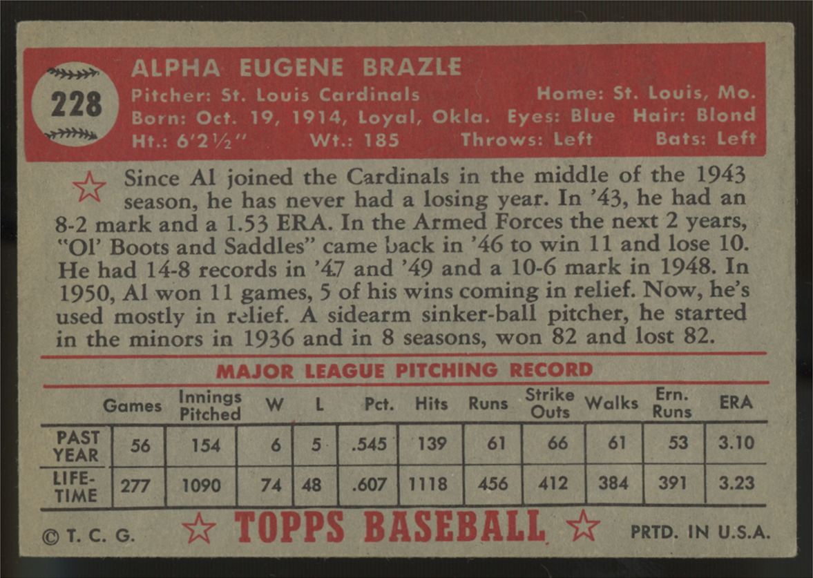 1952 Topps Al Brazle #228 EX
