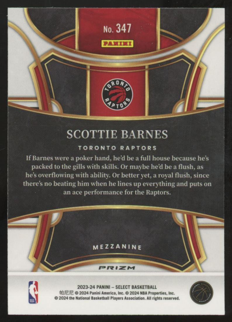 2023-24 Panini Select Scottie Barnes Mezzanine Zebra Prizm SSP #347
