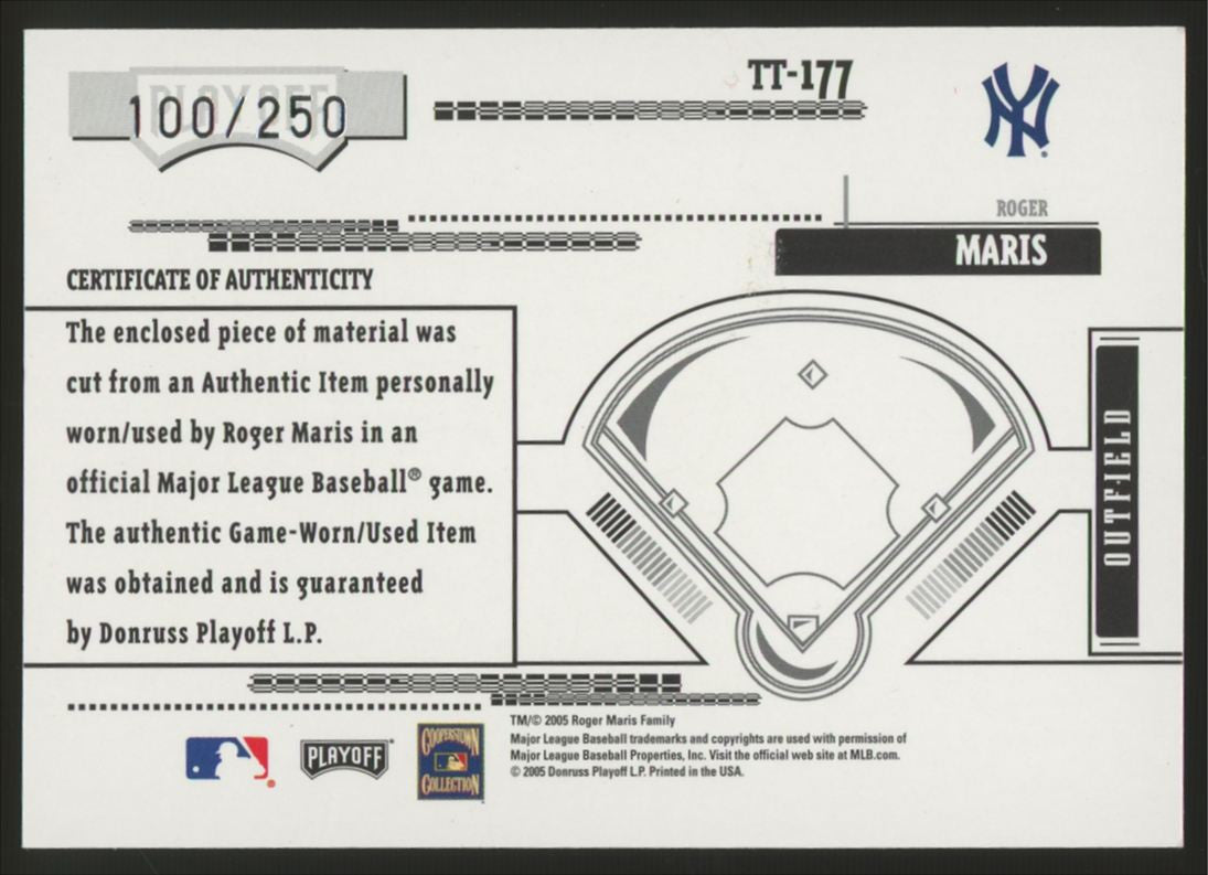 2005 Playoff Absolute Roger Maris Tools of The Trade Patch /250 #TT-177