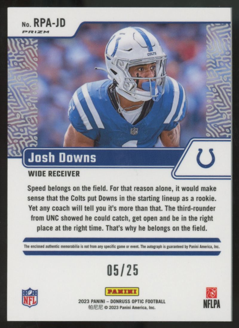2023 Panini Donruss Optic Josh Downs RC Patch Auto RPA /25 #RPA-JD