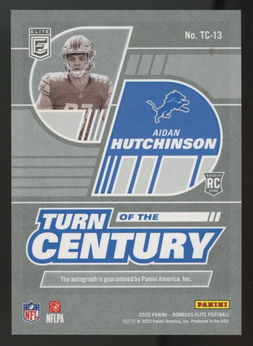 2022 Donruss Elite Aidan Hutchinson RC Turn Of The Century Auto /199 #TC-13
