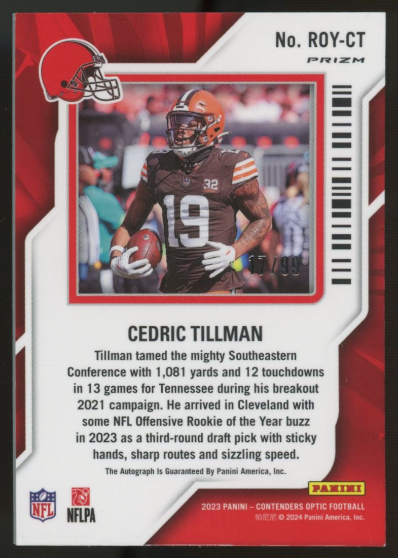 2023 Contenders Optic Cedric Tillman Rookie of the Year RC Auto /99 #ROY-CT
