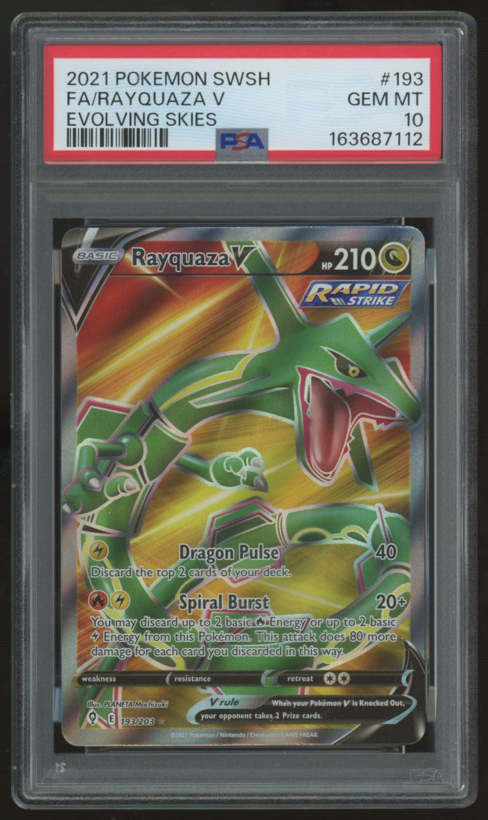 2021 Pokemon Rayquaza V Evolving Skies Full Art #193 PSA 10 (B)