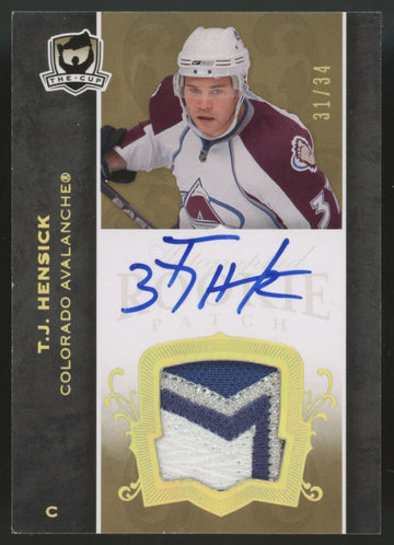 2007-08 Upper Deck The Cup T.J. Hensick RC Gold Patch Auto RPA /34 #180
