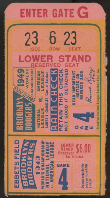 1949 Brooklyn Dodgers World Series Game 4 Ticket Stub Low Grade