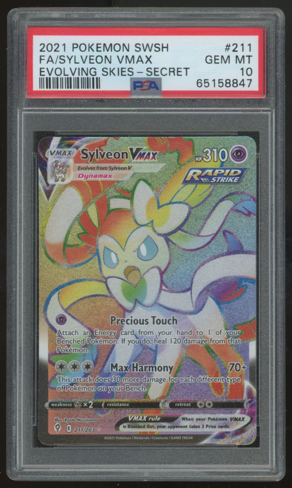 2021 Pokemon Sylveon VMax Evolving Skies Secret Rare #211 PSA 10