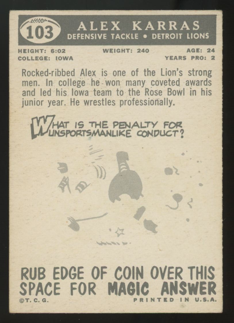 1959 Topps Alex Karras RC #103 VG/EX