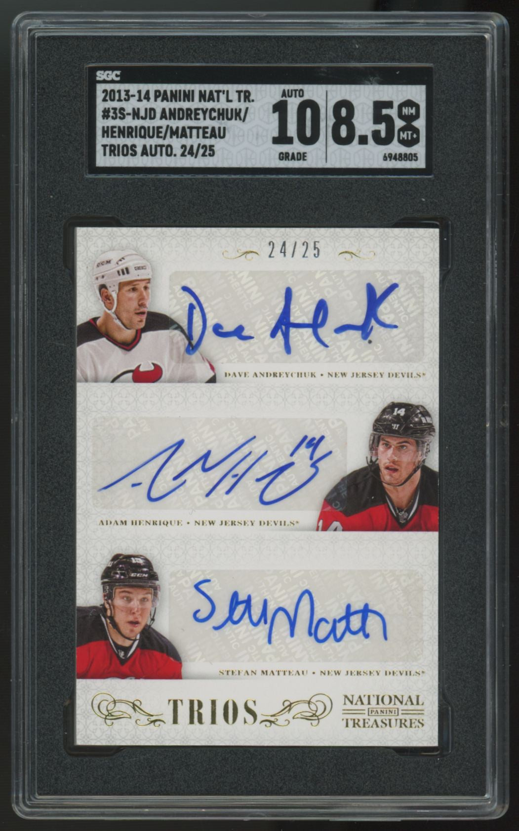 2013-14 National Treasures Andreychuk/Henrique/Matteau Trios Auto /25 SGC 8.5