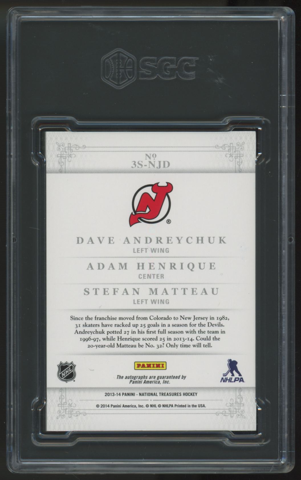 2013-14 National Treasures Andreychuk/Henrique/Matteau Trios Auto /25 SGC 8.5
