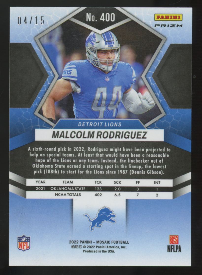 2022 Mosaic Malcolm Rodriguez RC Tessellation Prizm /15 #400