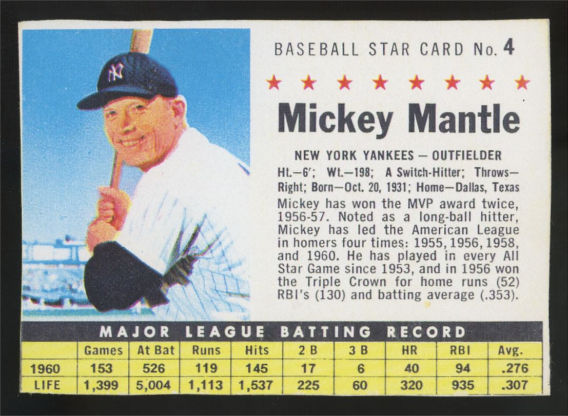 1961 Post Mickey Mantle #4 EX