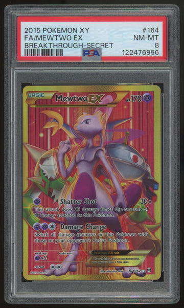 2015 Pokemon Mewtwo EX Breathrough Full Art Secret #164 PSA 8