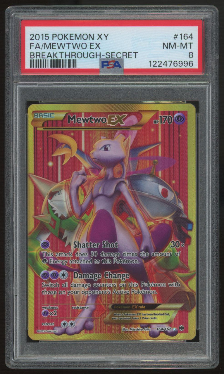 2015 Pokemon Mewtwo EX Breathrough Full Art Secret #164 PSA 8