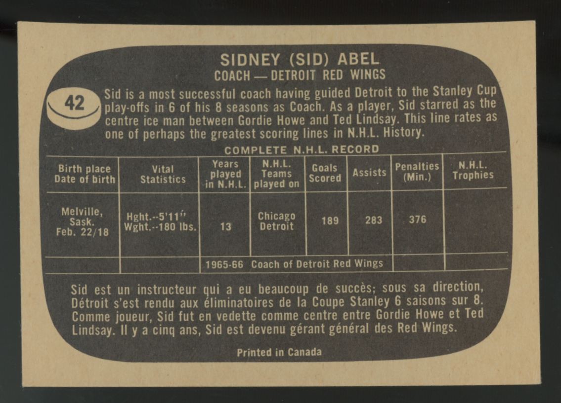 1966-67 Topps Sid Abel #42 EX+