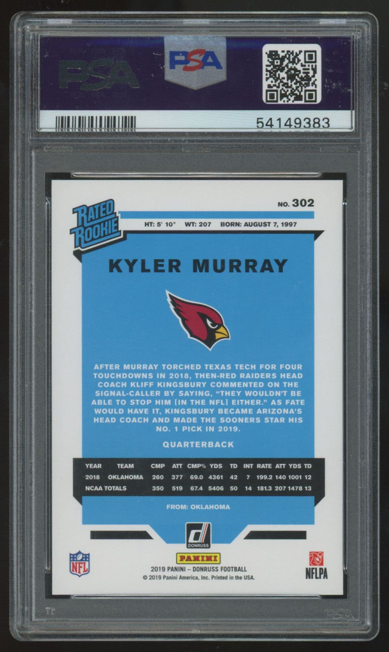2019 Panini Donruss Kyler Murray RC Rated Rookie #302 PSA 10 *383