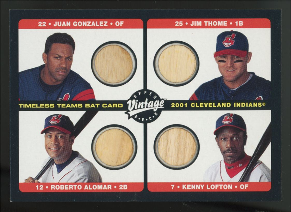 2002 UD Vintage Gonzalez/Thome/Alomar/Lofton Timeless Teams Quad Bat Relic