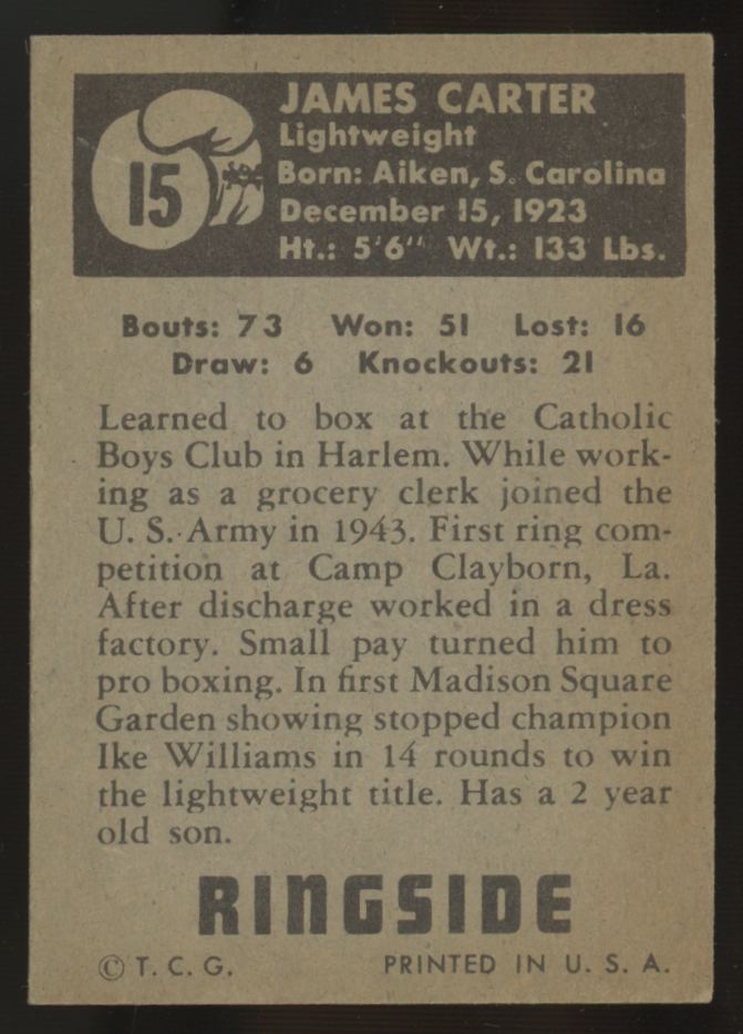 1951 Topps Ringside James Carter #15 EX