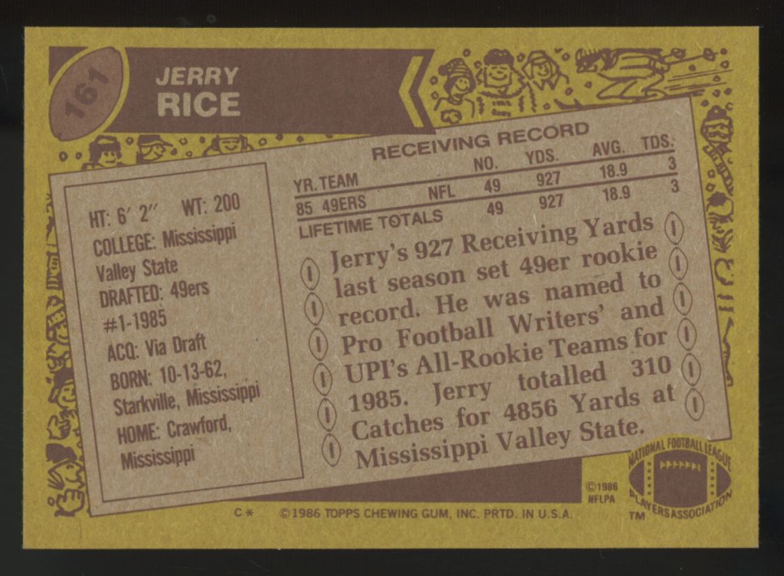 1986 Topps Jerry Rice RC #161 EX/MT "B"