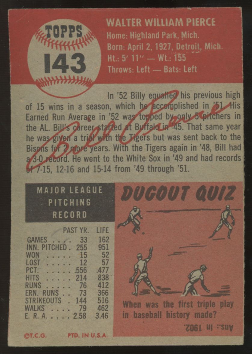 1953 Topps Billy Pierce #143 VG/EX
