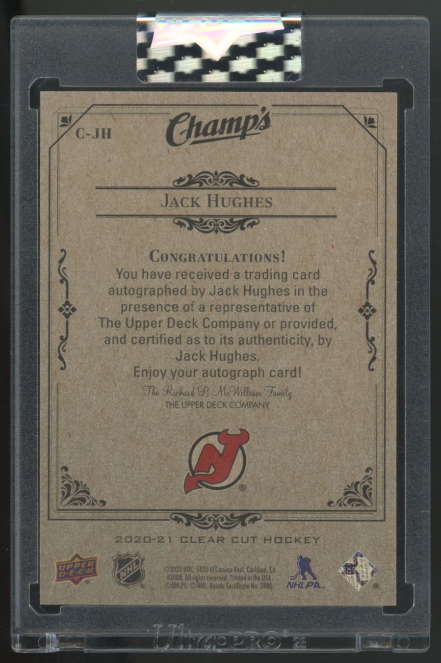 2020-21 Upper Deck Clear Cut Jack Hughes Auto /25 #C-JH
