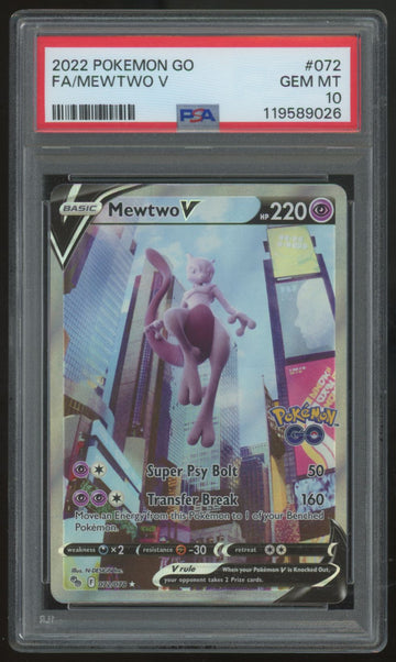 2022 Pokemon Mewtwo GO Full Art #72 PSA 10