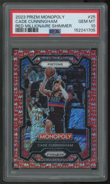 2023-24 Prizm Monopoly Cade Cunningham Red Millionaire Shimmer /100 #25 PSA 10