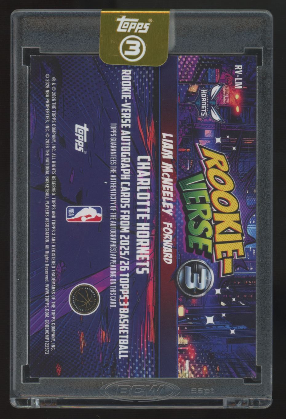 2025-26 Topps Three Liam McNeeley RC Rookie-Verse Auto /49 #RV-LM