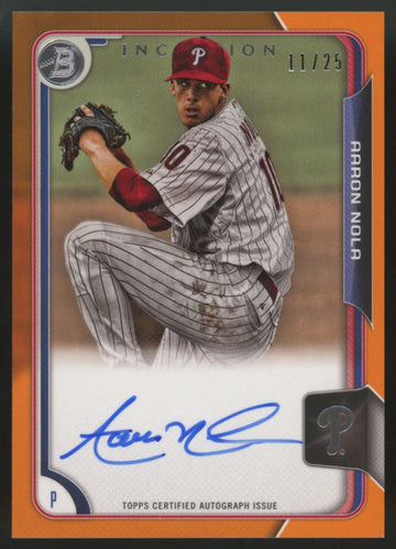 2015 Bowman Inception Aaron Nola Orange Auto /25 #BIA-AN