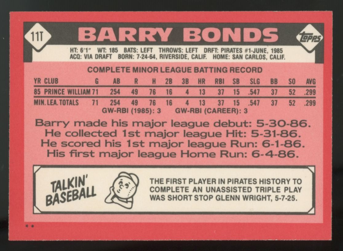 1986 Topps Traded Barry Bonds #11T NM-MT