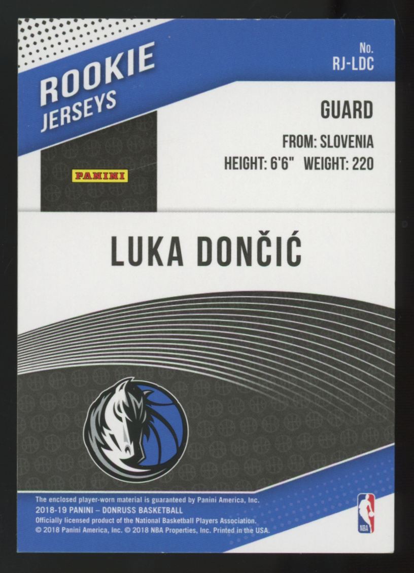 2018-19 Panini Donruss Luka Doncic RC Jersey Patch #RJ-LDC