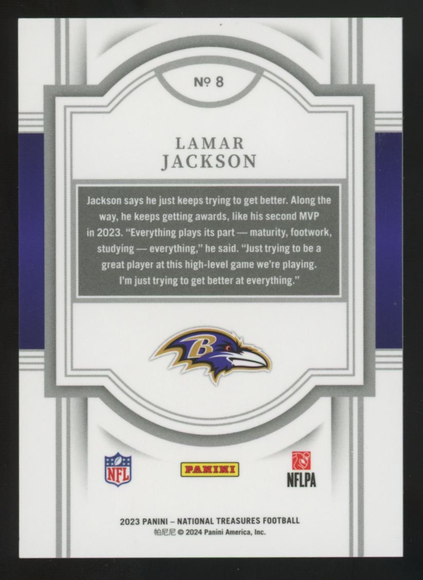 2023 Panini National Treasures Lamar Jackson Purple /49 #8