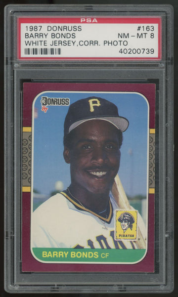 1987 Donruss Barry Bonds RC White Jersey Correct Photo #163 PSA 8 *739