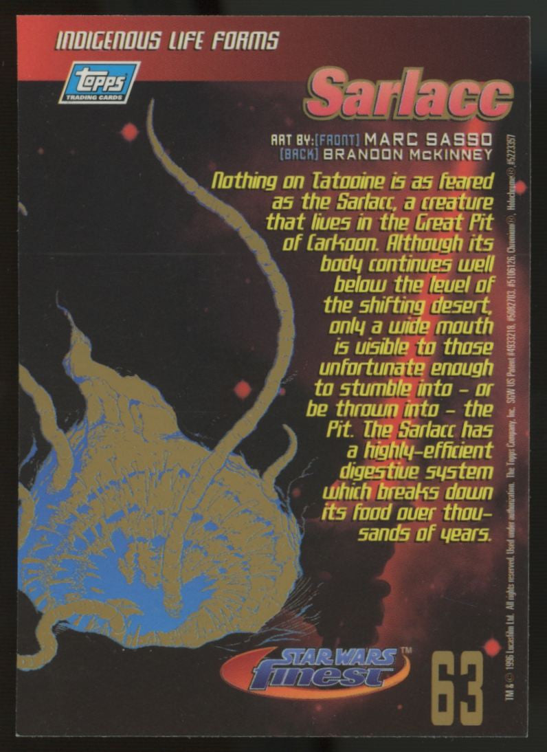 1996 Topps Finest Star Wars Sarlacc Gold Refractor #63