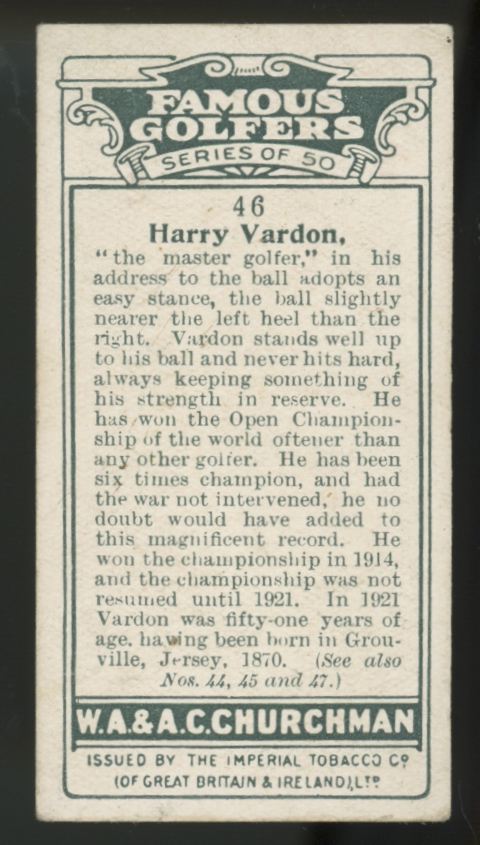 1927 W.A. & A.C. Churchman Harry Vardon Famous Golfers Small #46 EX