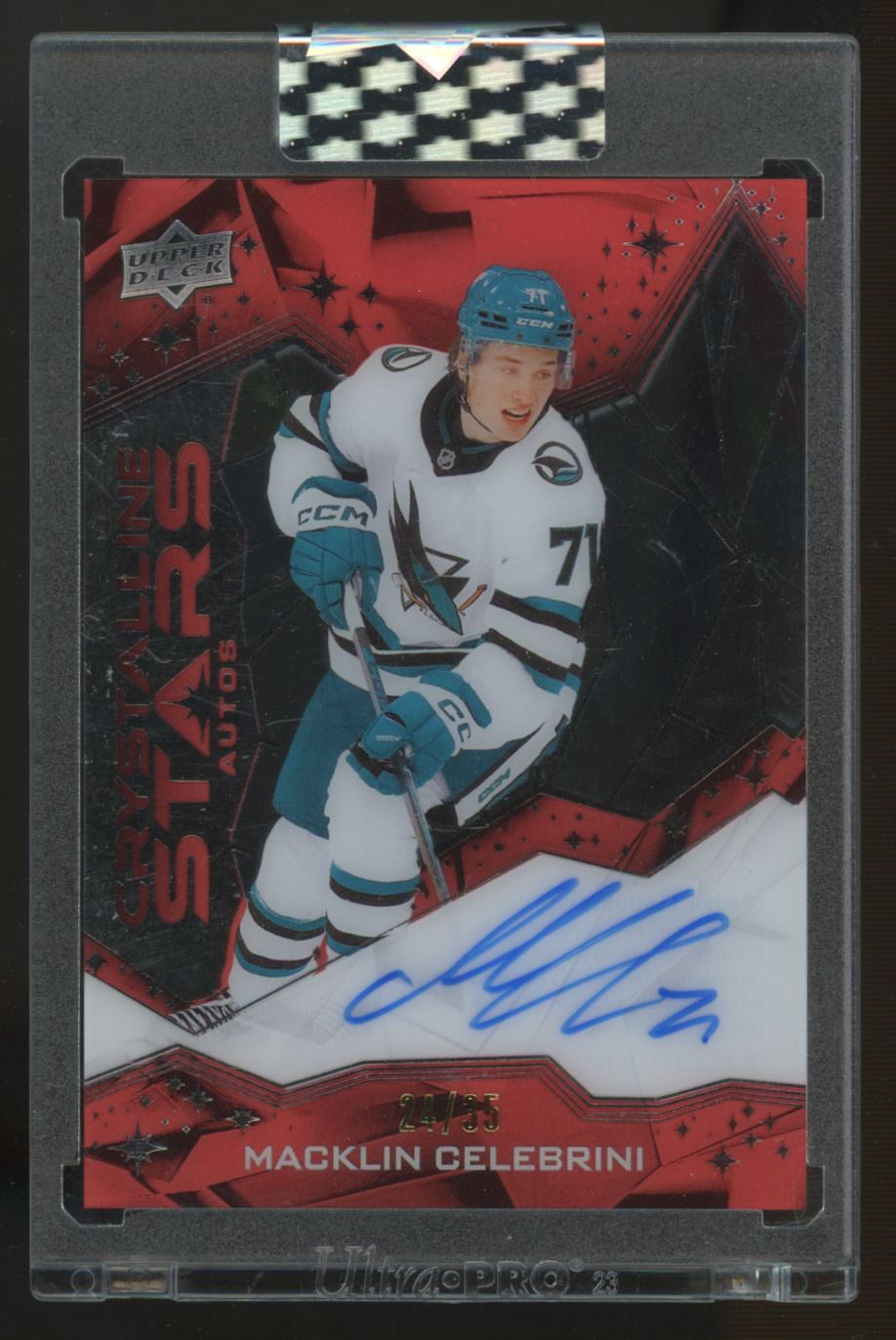 2024-25 UD Clear Cut Macklin Celebrini RC Crystalline Stars Auto /35 #CSA-MC