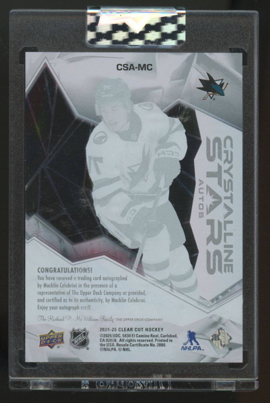 2024-25 UD Clear Cut Macklin Celebrini RC Crystalline Stars Auto /35 #CSA-MC