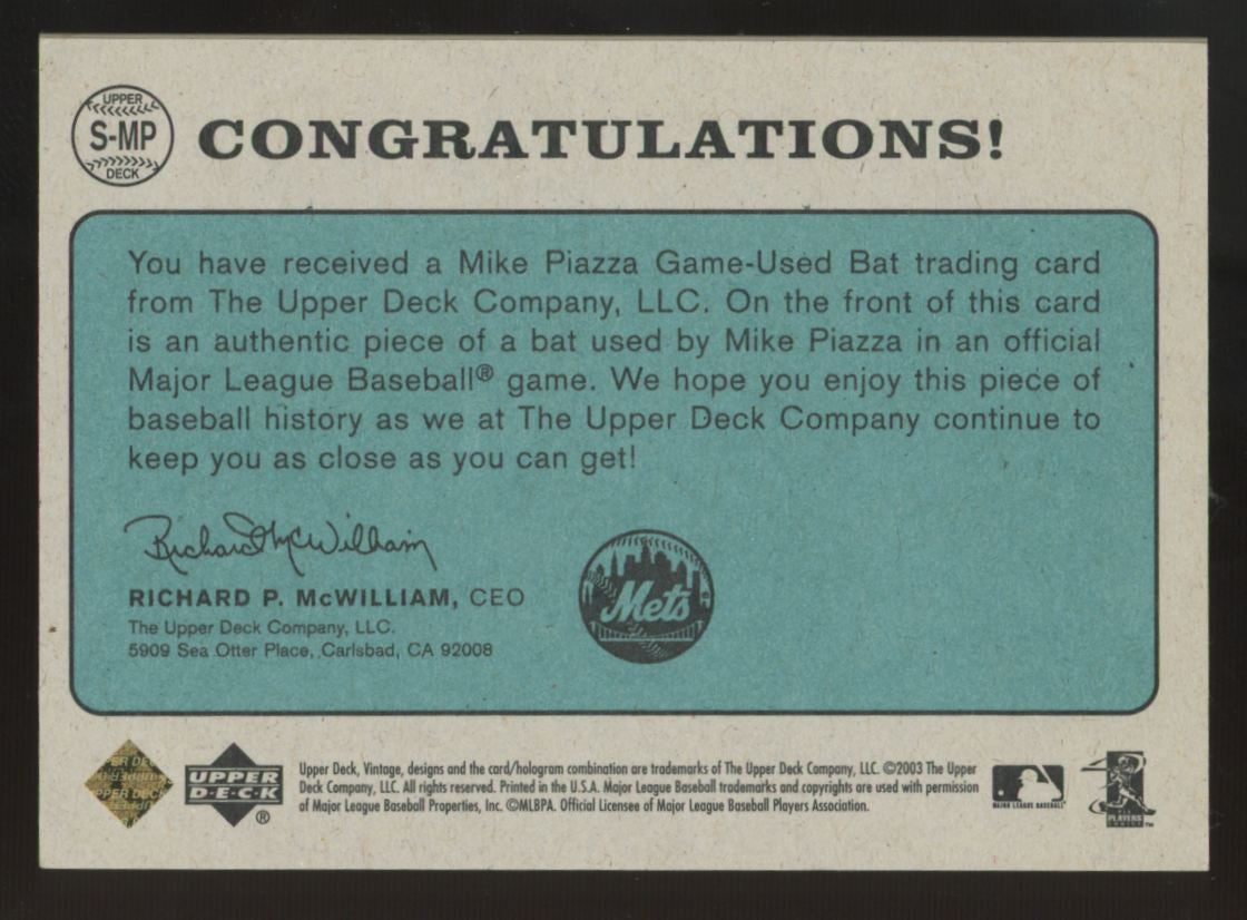 2003 Upper Deck Vintage Mike Piazza Gold Slugfest Bat Patch /50 #S-MP