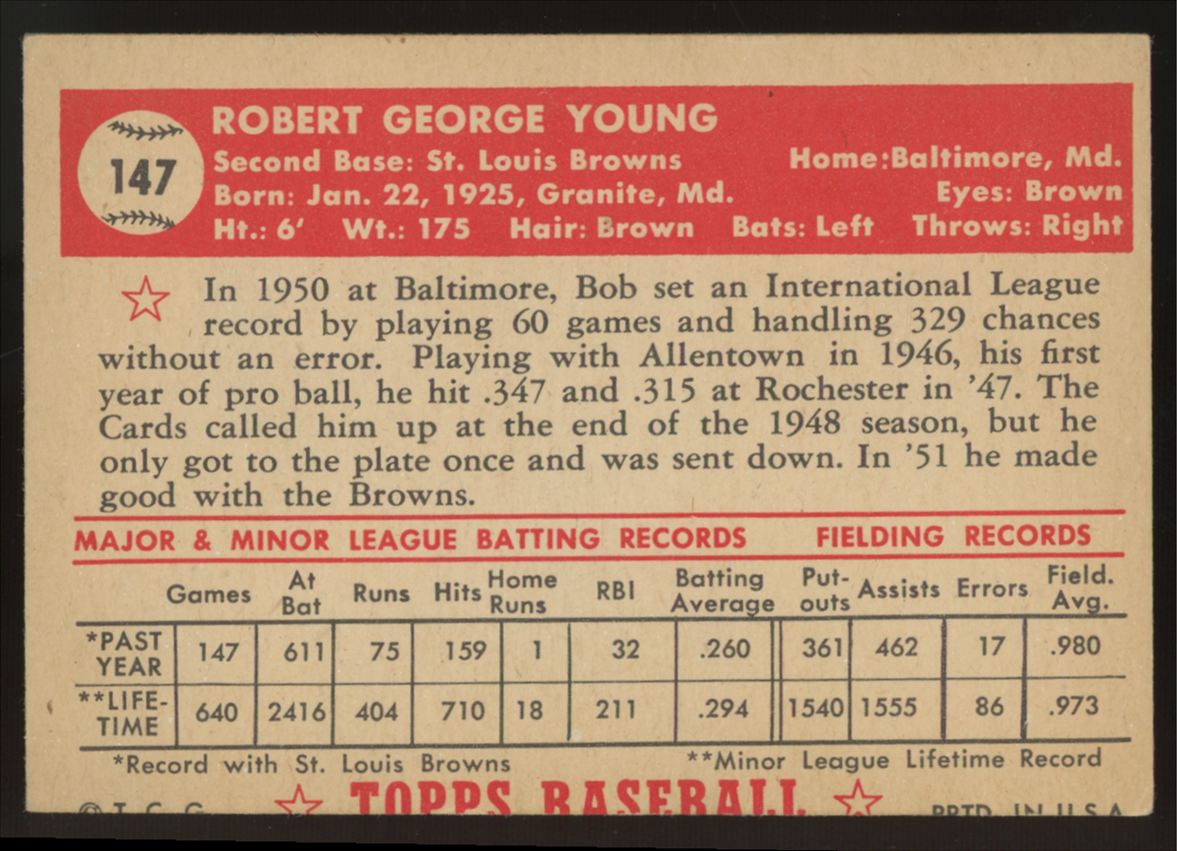 1952 Topps Bob Young #147 EX/MT