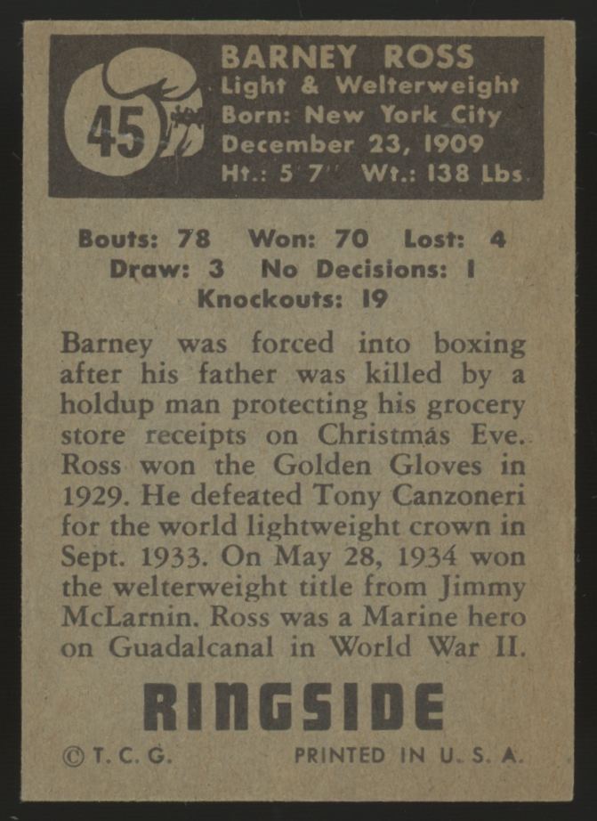 1951 Topps Ringside Barney Ross #45 VG-EX