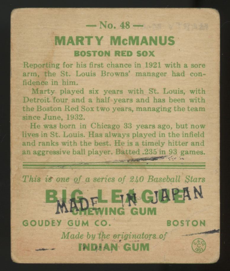 1933 Goudey Marty McManus #48 VG (MK)