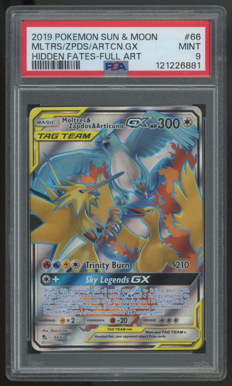 2019 Pokemon Moltres & Zapdos & Articuno GX Hidden Fates Full Art #66 PSA 9