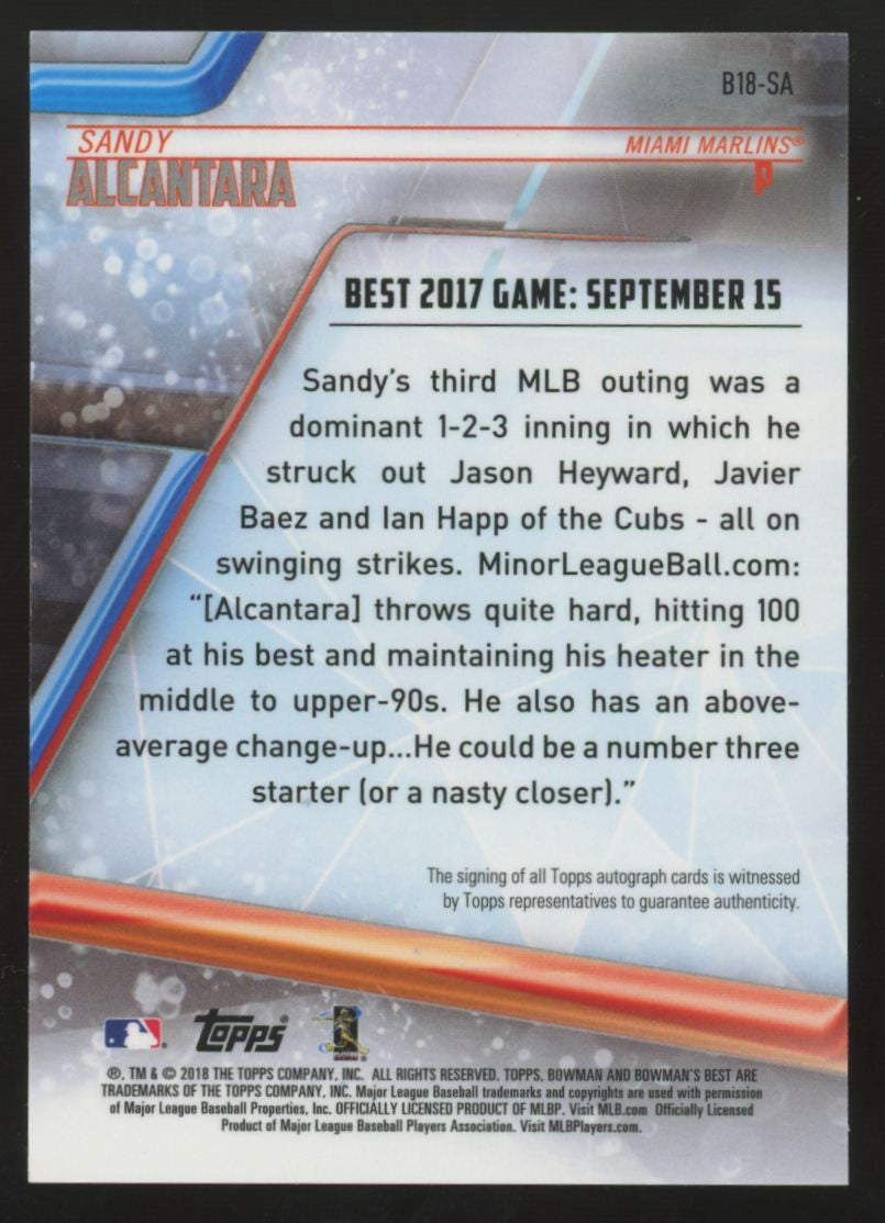 2018 Bowman's Best Sandy Alcantara RC Best Of '18 Auto #B18-SA