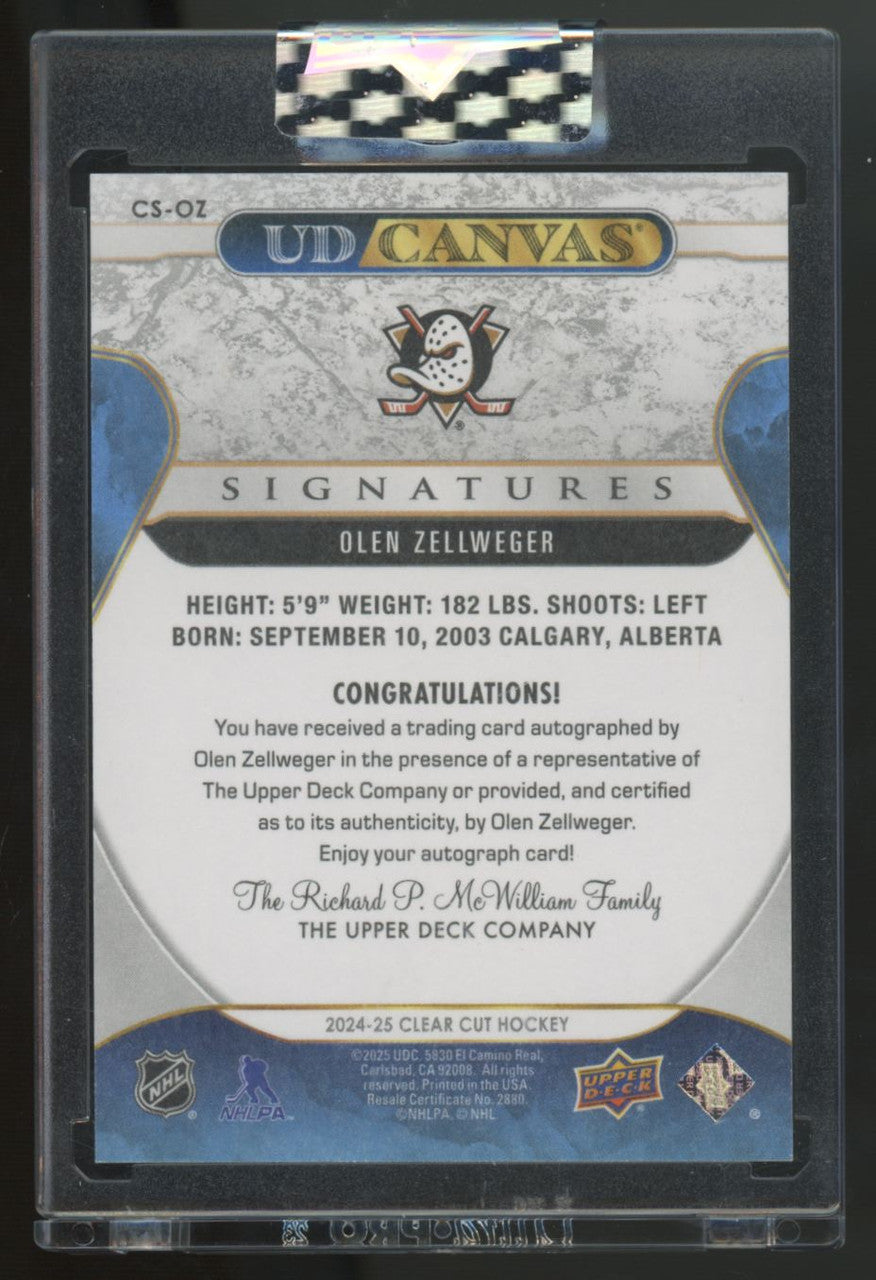 2024-25 UD Clear Cut Olen Zellweger Canvas Signatures Auto Hand Numbered /51