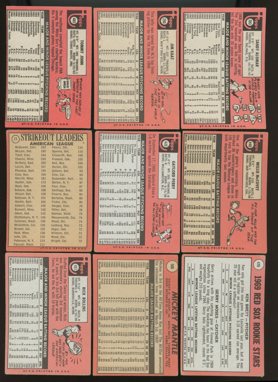 1969 Topps Baseball Complete Set (664) VG-EX Overall "B"