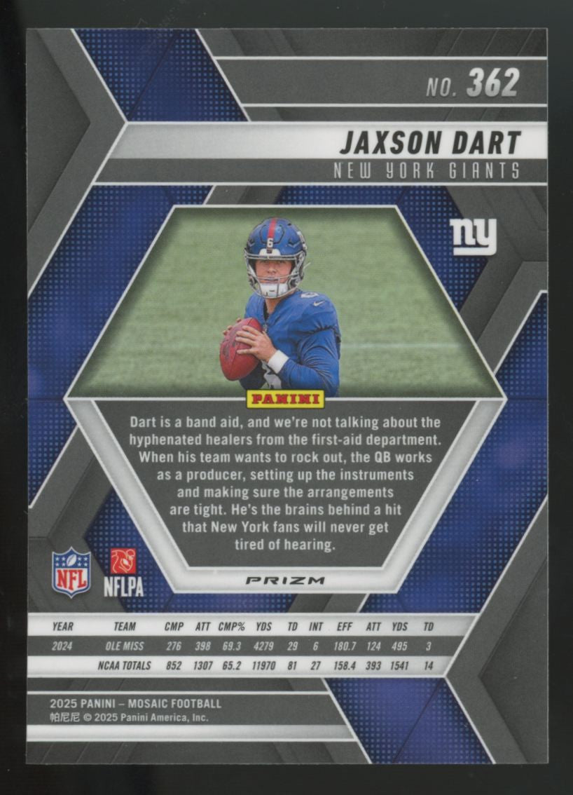 2025 Panini Mosaic Jaxson Dart RC Red & White Stripe Prizm SSP #362