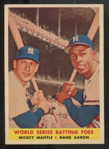 1958 Topps Mickey Mantle/Hank Aaron Batting Foes #418 EX+