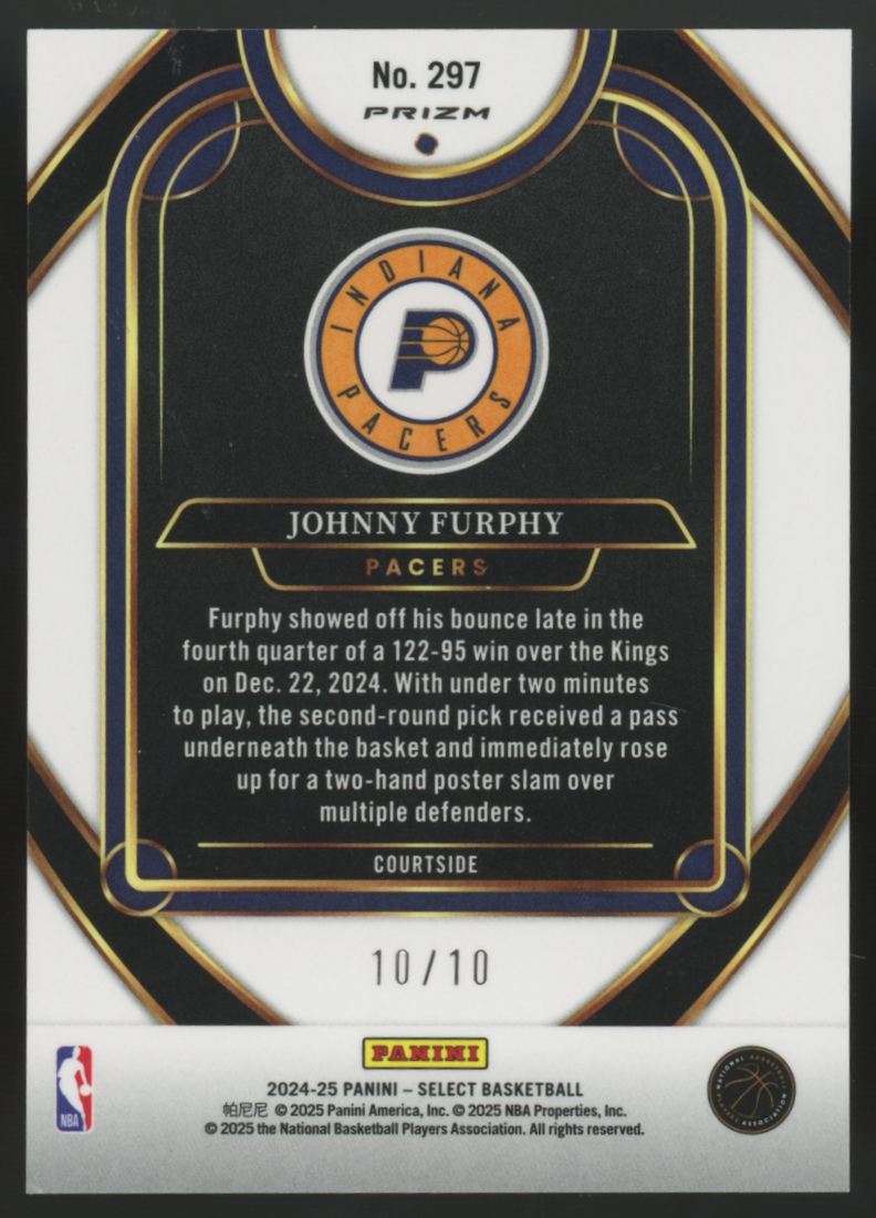 2024-25 Panini Select Johnny Furphy RC Courtside Gold Prizm /10 #297