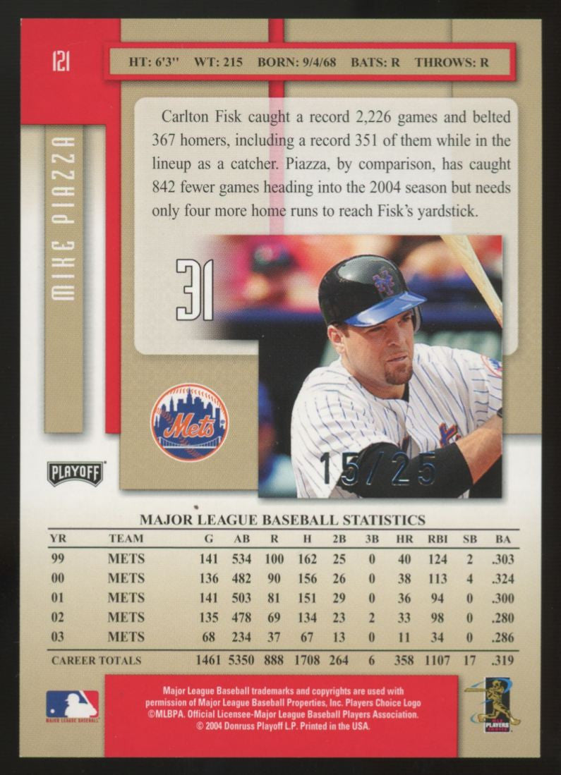 2004 Playoff Prestige Mike Piazza Xtra Bases Red /25 #121