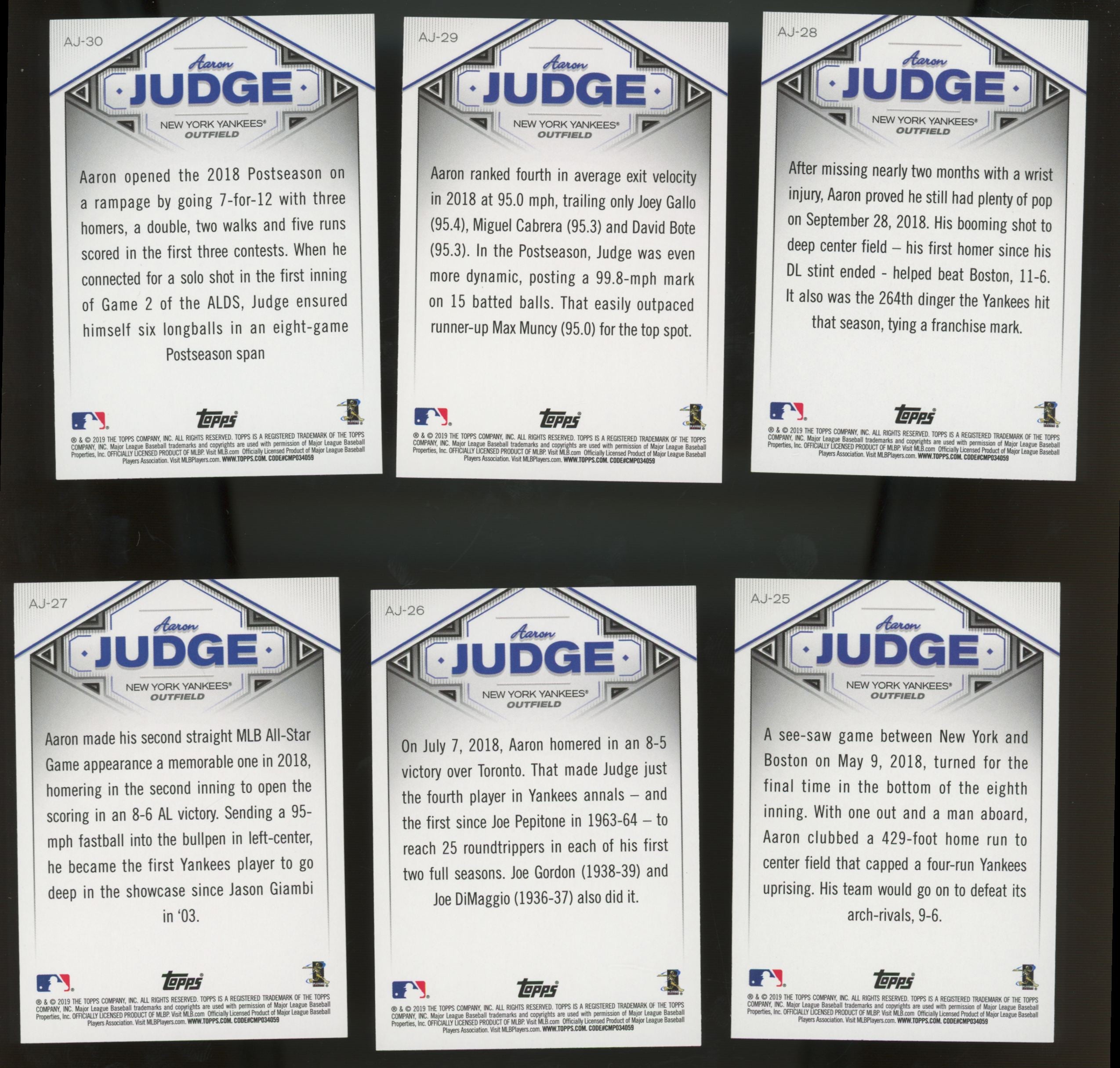 2018 Topps Aaron Judge Highlights Walmart Complete Set (30/30) "B"