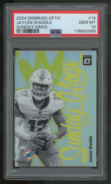 2024 Donruss Optic Jaylen Waddle Sunday Kings Prizm SSP #14 PSA 10